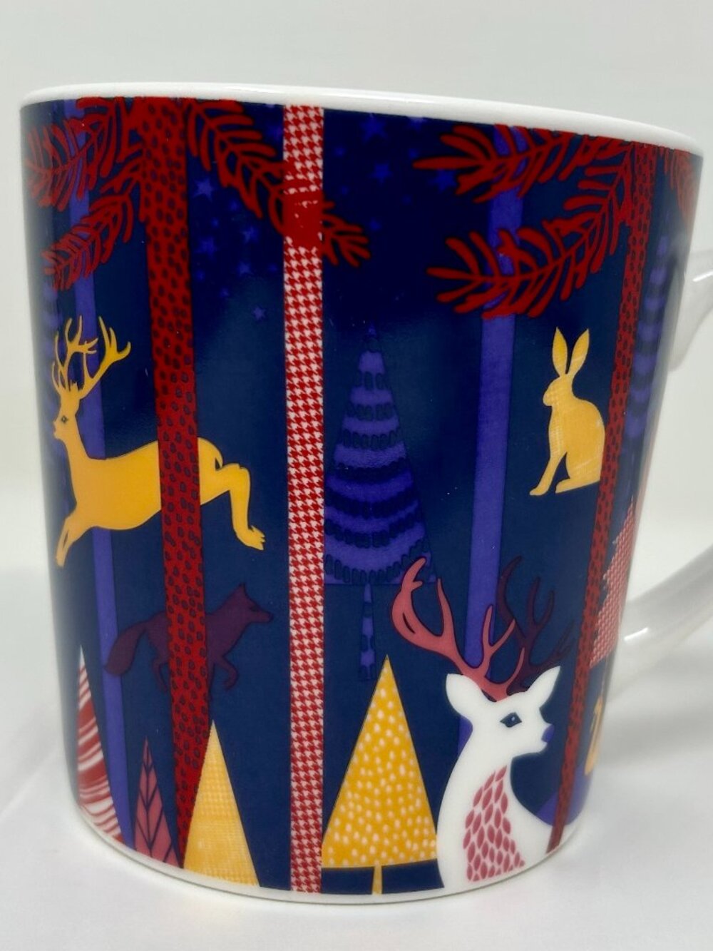 Starbucks 2017 Holiday Woodland Deer Rabbit Mug 18 oz Blue Red Christmas Forest